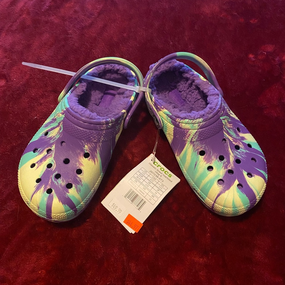 Girls Tye Dye Purple Crocs Size 13 Kids